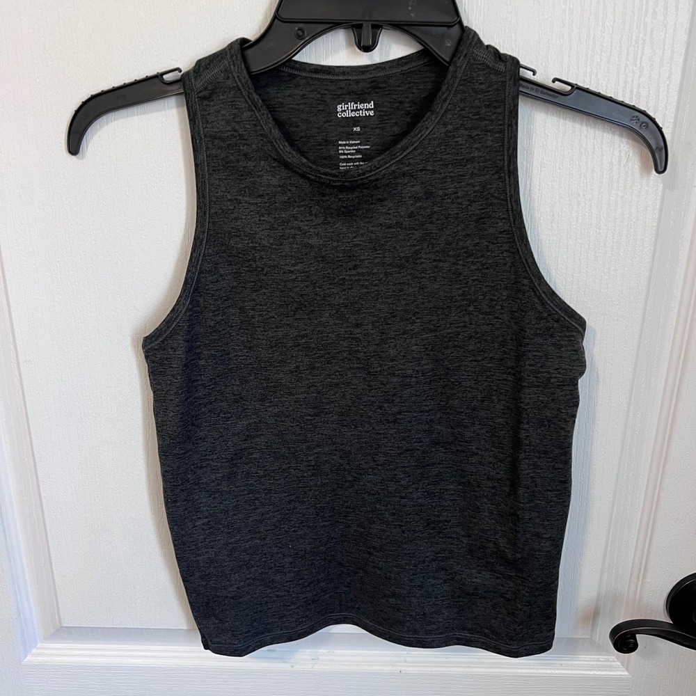Girlfriend Collective Womens XS Charcoal Heather‎ Grey High Neck Tank Top Active